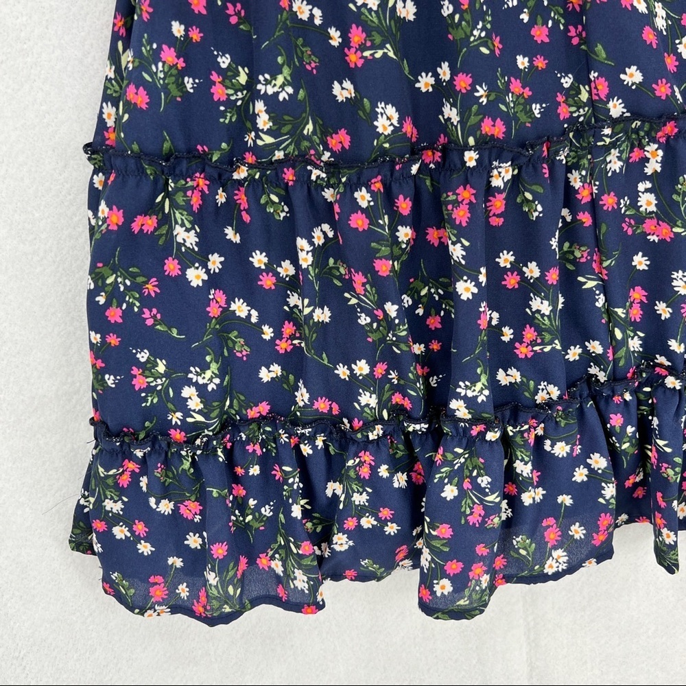 Altar'd State Navy Blue Floral Martha Flutter Sleeve Surplice Mini Dress M - Picture 7 of 10